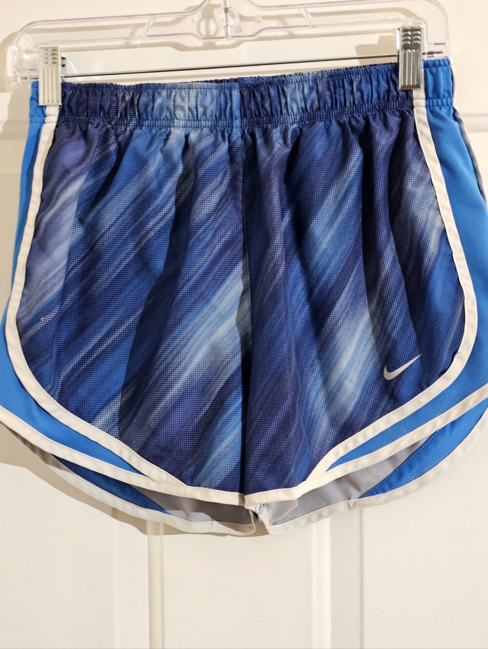 Nike Women's Blue Gradient Athletic Shorts with White Trim
